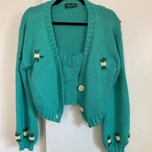 4SI3NNA turquoise twin set, tank and cardigan